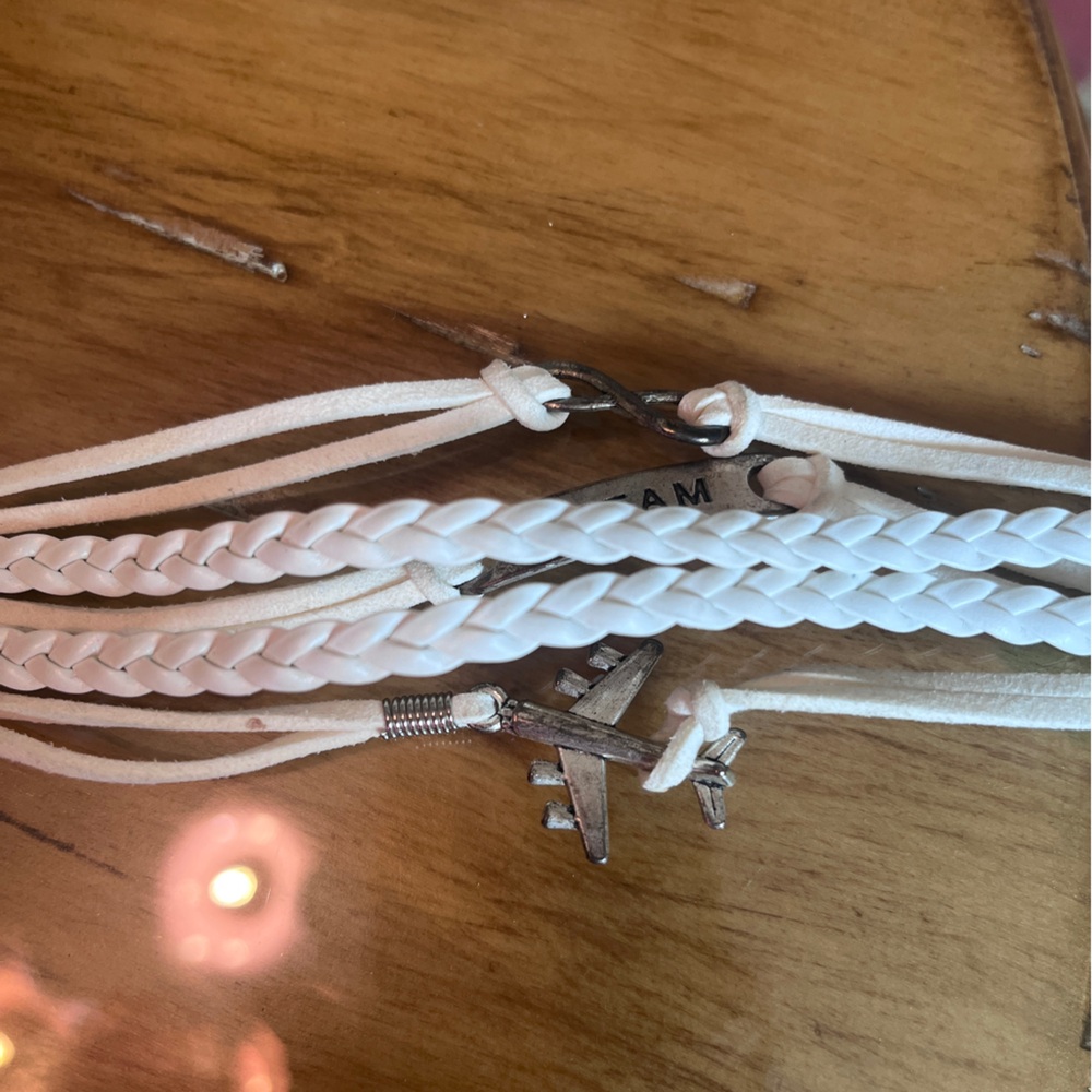 White Braided Bracelet with Airplane Charm